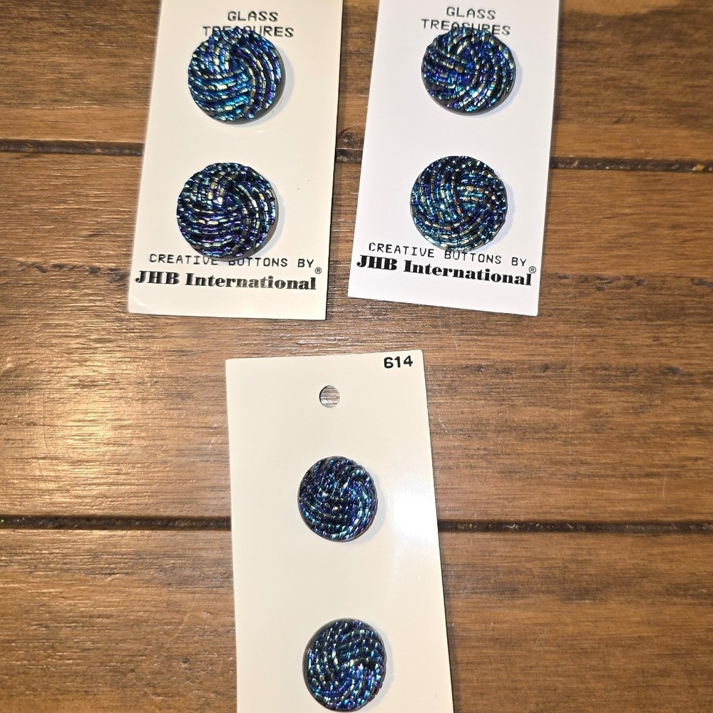 JHB International Glass Treasures Buttons Iridescent Blue Purple 3/4 and 1 Inch